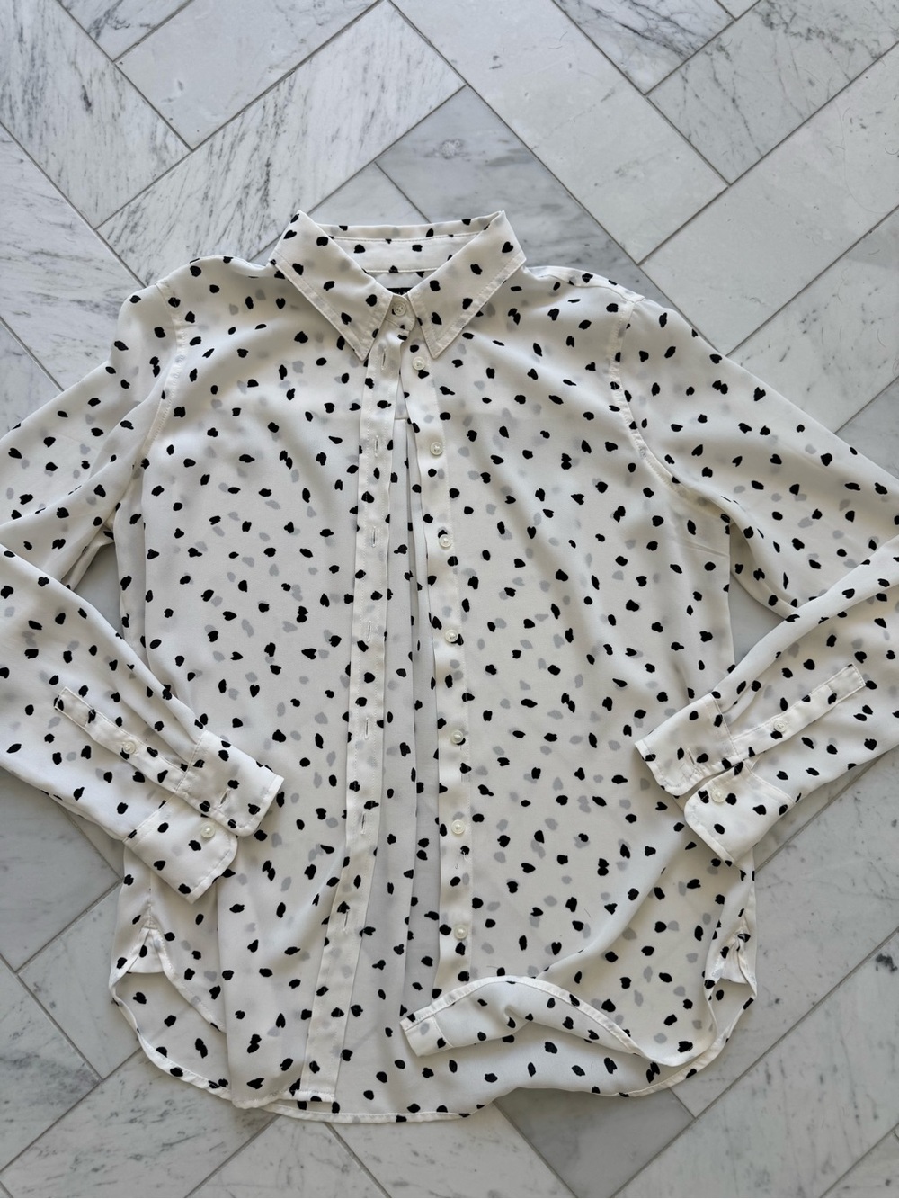 Banana Republic White Button-Down Shirt with Black Spot Print